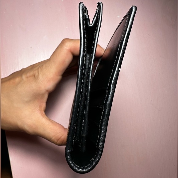 CELINE- Long Bifold Wallet Black and Gold Vintage Leather Coin Card - Picture 8 of 16